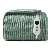 Dreamaker Eyelash Fleece Reversible Electric Heated Throw Blanket [130x160cm] (Faded Green/Sage)