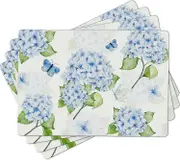 Hydrangea Placemats Set of 4 - Blue Flower Faux Leather Place Mats for Kitchen Table Indoor Outdoor Washable Non-Slip Heat Resistant Placemat Wipea...