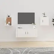 Wall Mounted TV Cabinets, Set of 2, White Finish, Living Room, Bedroom Entertainment Center, Modern Style, Storage and Media Shelf - 40x34.5x40 cm
