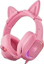 ZIUMIER Pink Gaming Headset with Detachable Cat Ears, Compatible with PS4 PS5 Xbox One PC Laptop, Over-Ear Headphones with LED Light, Noise Canceling Mic, Stereo Surround Sound