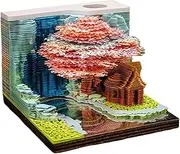 3D Memo Pads, Flower Fruit Mountain Tree House 3D Sticky Notes, Paper Sculpture Artwork, Tearable Non-Stick DIY Post Notes for Office Home Gifts Ornaments
