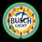 BUSCH Light Beer Sign Corn 19" Green Double Neon Clock Garage Man Cave