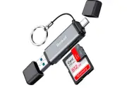 SD Card Reader 2-in-1 USB/USB C/Micro USB, OTG Card Reader, 3 Ports, Grey