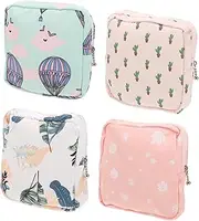 UTHCLO 4pcs Period Pad Pouch Adorable Reusable Sanitary Napkin Storage Bags for Women Compact and Practical Design Leaf Balloon Leaf and Cactus