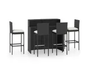3 Piece Garden Bar Set With Cushions - Black, 5