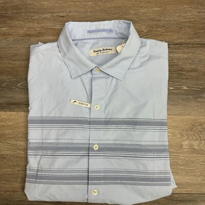 Tommy Bahama Shirt Siesta Key Skyline Stripe Fresh Blue Lightwieght Stretch L