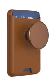 PopSockets Plant Leather PopWallet+ with PopGrip Cell Phone Grip and Stand Brown