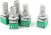 Aexit 5pcs (Potentiometer) B50K Double Linear B Type 50K ohm 6mm Dia Knurled Shaft (40ry223qf132) Rotary Potentiometer
