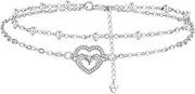 [Arrebol] Heart Angel Anklet Silver 925 Women's Chain with Ball Beads Cute Summer Anklet Adjustable 22 cm + 4 cm, Große, Silver, Cubic Zirconia