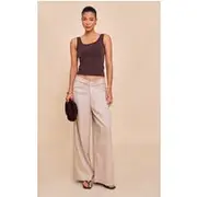 Sand Tailored Drape Detail Dip Waist Pants, Sand