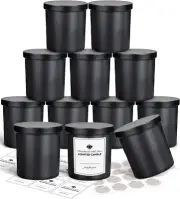 12 Pack 10Oz Glass Candle Jars with Lids and Sticky Labels, Empty Candle Jars...