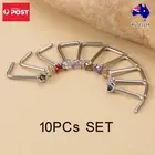 10PCs Gem L Shaped L Bend Surgical Steel Nose Stud Pin Screw Piercing Jewelry AU