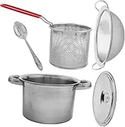 DONFAMDS Dual Handle Mini Deep Fryer Pot with Basket Lid 5-Piece Stainless Steel Cooking Pot