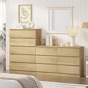 [Merryluk] 11-Drawer Chest of Drawers – Large Oak Dresser Storage Cabinet for Bedroom, Living Room, Closet, or Hallway – Modern Wooden Organizer Unit with Ample Storage