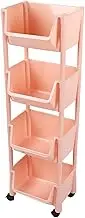 Rolling Utility Cart, Mobile Storage Shelf, Storage Organizer with Lockable Caster Wheels, Multifunctional Storage Cart for Kitchen Bathroom Office, Living Room Pink (4 Tier Without Cover)