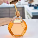 蜂蜜瓶廠家竹木蓋500克新款玻璃蜂蜜罐 攪拌棒六棱創意帶蓋蜂蜜