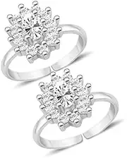 [Tongari] 925 Mesmerizing CZ Silver Toe Rings in Pure 92.5 Sterling Silver for Women., Adjustable, Non-Precious Metal, No Gemstone
