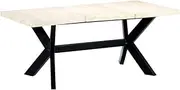 Kitchen Dining Table - Solid Mango Wood Farmhouse Dinner Set, 180x90x75 cm, Wood Construction, Tables, White Room Table, Extendable Dining Set