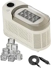 Mini Desktop Ice Maker Compact Low Power Ice Machine for Kitchen Home Office Camping With Power Cable&Car 12V Power Cable, Ice Maker Countertop, Portable Ice Machine 8 Cubes in 10 Mins (White)