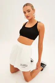 White Elastic Waist Biker Track Shorts - Size 14, Women's Track Short