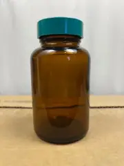 250cc Amber Wide Mouth Packer with attached 45-400 Green Thermoset 12/cs