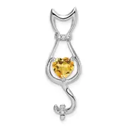 14k White Gold Citrine and Real Diamond Cat Pendant