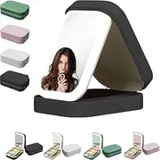Periodicali Travel Makeup Mirror, LED Three-Color Adjustable Makeup Mirror, Cosmetic Storage Box, Foldable with LED Fill Light, Dustproof and Portable (Black)
