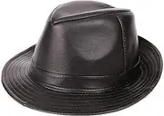 [CVMRBY] Winter Hats,Leather Jazz Cap Men's Sheepskin Big Brimmed Hat Party Bowler Vintage Retro Top Hat