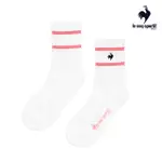 【LE COQ SPORTIF 公雞】高爾夫系列 女款粉色色彩線條舒適彈性中筒襪 QLT0K023