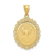 14k Yellow Gold Solid Satin Polished Scorpio Zodiac Oval Pendant