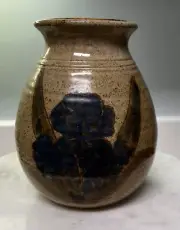 VTG Studio Pottery Vase Canister Jar Blue Iris Artist Signed Cork Top Hand Made