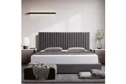 Hillsdale Bed Frame | Polyester Fabric | Padded Upholstery | High-Quality Slats | Polished Stainless Steel Feet