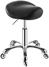 Saddle Stool,Ergonomic Stool with Wheels,Saddle Rolling Chair,Soft Comfortable Cushion and Adjustable Height for Home Office Salon Shop(Black)