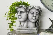 Grecian Grey Classic Two-Faces Planter Holder Indoor/Outdoor Garden Home Decor