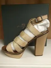 7 For All Man Kind Hartford Women's Platform Sandals Strappy Heels Shoes Beige