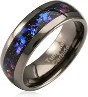 [100S JEWELRY] Engraved Personalized Gunmetal Tungsten Rings For Men Women Orion Nebula Opal Galaxy Wedding Engagement Promise Band Sizes 6-16