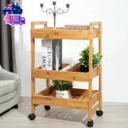 3-Tier Rolling Utility Cart, Bamboo Storage Trolley with Wheels, Organiser Cart