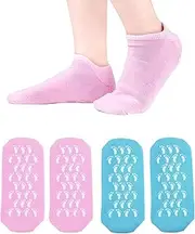 Moisturizing Socks Women 2 Pairs Dry Cracked Feet Lotion Socks Foot Moisturizing Socks Silicone Socks Foot Care Heel Socks Spa Socks (Blue and Pink)