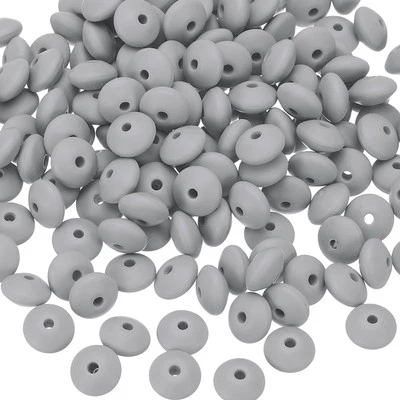 180 Pcs Bulk Silicone Lentil Beads, 12mm Abacus Beads, Light Gray