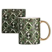 2pc Ashdene Decadence 360ml New Bone China Coffee Mug Cup & Coaster Set Emerald