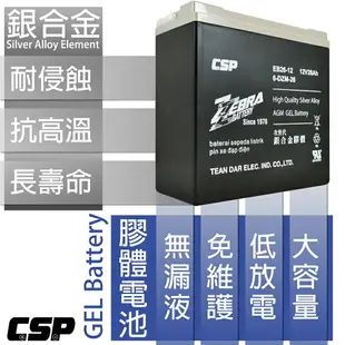 【CSP】電動車 電池 EB26-12銀合金膠體電池12V26Ah/電動機車電池 電動腳踏車 電瓶 老人代步車