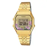 在飛比找PChome24h購物優惠-【CASIO】 復古經典金錶帶電子錶-花系列 (LA680W