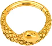 [Niaspi] 16G Snake Septum Rings 316L Stainless Steel Septum Jewelry 8mm Hinged Clicker Nose Rings Conch Helix Rook Tragus Daith Hoops Earrings Gold Cartilage Piercing Jewelry