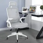 ALFORDSON White Grey Office Chair with Adjustable Headrest and Armrest, Mesh Computer Chair Swivel Executive Desk Chair, Arco Series