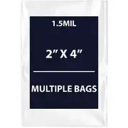 1.5Mil 2" X 4" | LDPE Clear Flat Poly Bags, Flexible & Durable | Multiple Bags