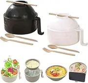 Microwave Ramen Cooker Bowl, 32Oz Ramen Bowl with Lid Chopsticks Fork Spoon, Wheat Straw Instant Noodle Bowl for College Dorm Room Apartment (Black，Beige)
