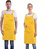 BIGHAS H Style Apron with Pocket for Women, Men Adjustable Large Size Comfortable, Kitchen, Home, Cooking 12 Colors (Yellow)