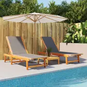 Sun Loungers 2 pcs Black Solid Wood Acacia and Textilene vidaXL