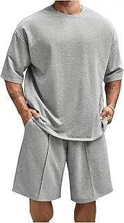 [RoseSeek] Men's Plus Size 2 Piece Outfits Drop Shoulder Short Sleeve T Shirt and Shorts Set Summer Outfits