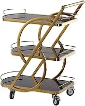 Mobile Storage Cart Sturdy Stand Rolling Cart Safety Fence Beauty Serving Cart Wine Rack Drinks Cabinet Outdoor Tempered Glass Table Top Open Storage Space